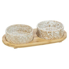 Gamela dupla em ceramica c/suporte bamboo Gamela dupla em ceramica c/suporte bamboo